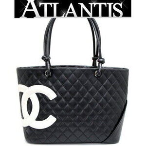 Chanel Cambon Coco Mark Tote Bag Black White Calfskin